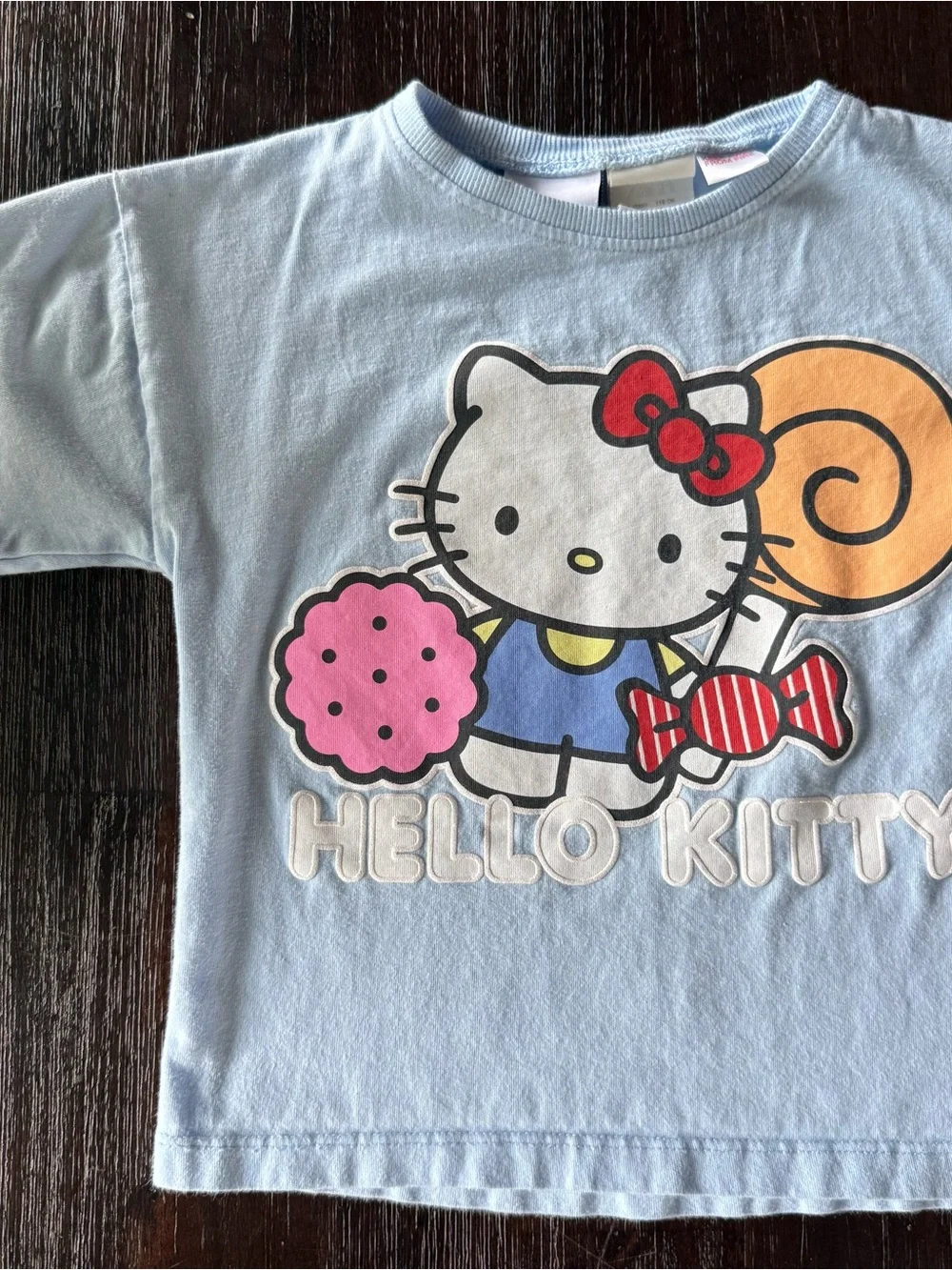 Zara Light Blue Hello Kitty Short Sleeve Tee with Candy Graphic